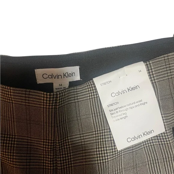 Calvin Klein Gray Plaid Skinny Ankle Suit Pants NWT Size 14 - Picture 2 of 9